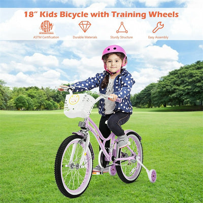 18 Inch Kids Bike with Adjustable Seat and Removable Training Wheels