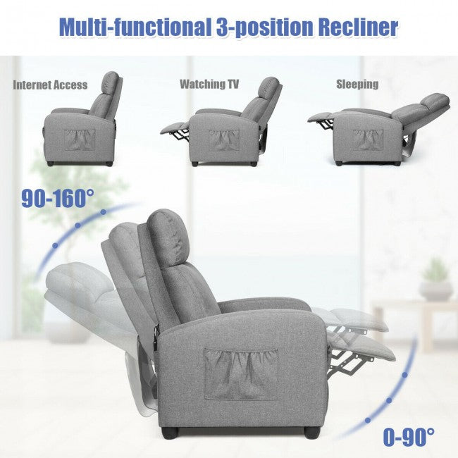 Single Recliner Chair Wingback Chair Home Theater Seating with Massage Function and Side Pocket