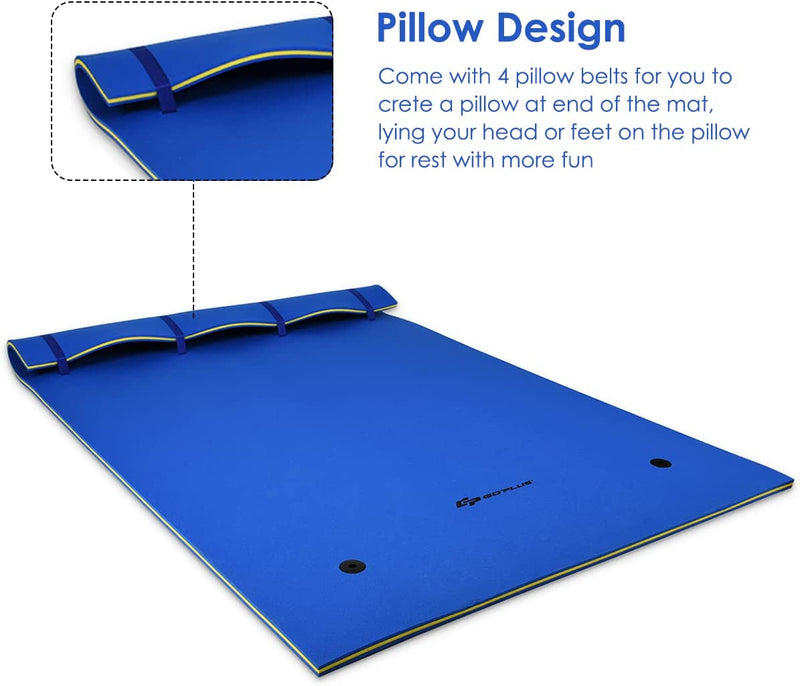 18 x 6FT Floating Water Pad 3-Layer Tear-Resistant XPE Foam Lily Mat with Rolling Pillow for Beach Ocean