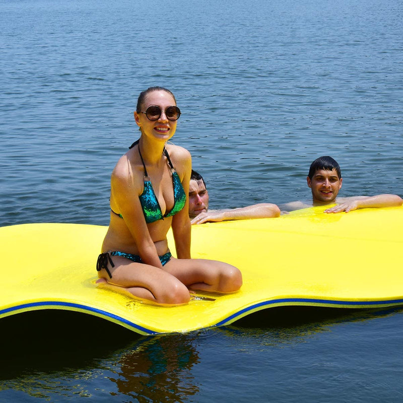 18 x 6FT Floating Water Pad 3-Layer Tear-Resistant XPE Foam Lily Mat with Rolling Pillow for Beach Ocean