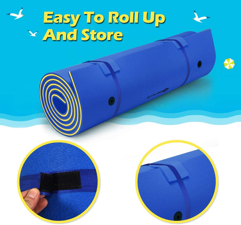 18 x 6FT Floating Water Pad 3-Layer Tear-Resistant XPE Foam Lily Mat with Rolling Pillow for Beach Ocean
