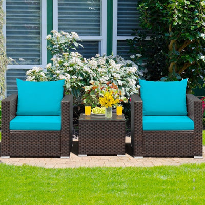 3 Pieces Patio Rattan Furniture Set Conversation Sofa Set with Cushion