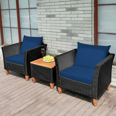 3 Pieces Outdoor Wicker Furniture Set Patio Conversation Sofa Set with Cushion and Table