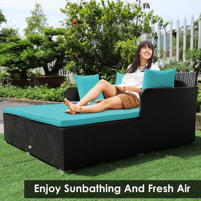 Outdoor Patio Rattan Daybed Wicker Sofa Furniture Set with Cushion