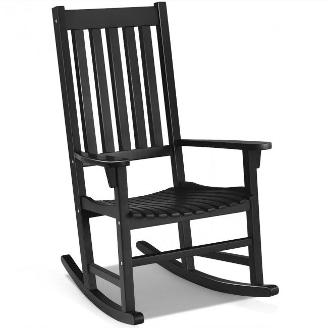Oversized Wooden Porch Rocking Chair High Back Slat Seat