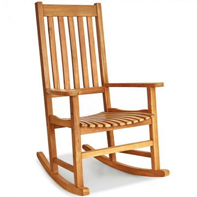 Oversized Wooden Porch Rocking Chair High Back Slat Reclining Seat