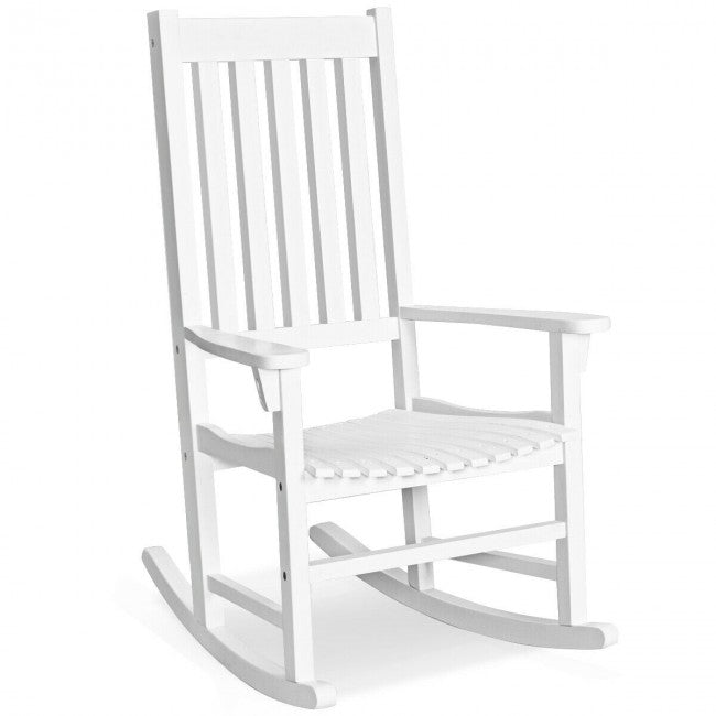 Oversized Wooden Porch Rocking Chair High Back Slat Reclining Seat