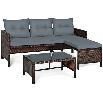 3 Piece Outdoor Patio Corner Rattan Sofa Set