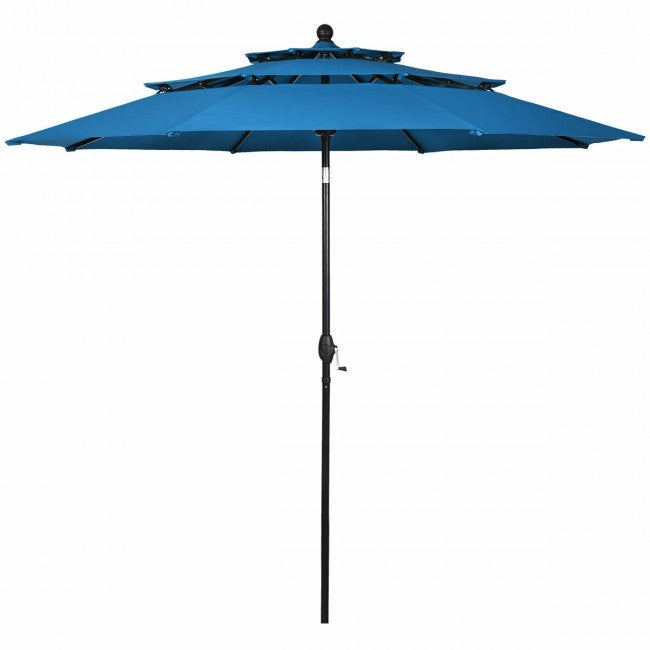 10ft Outdoor Patio 3 Tier Vented Offset Umbrella with 1.5" Aluminum Pole and 8 Sturdy Ribs