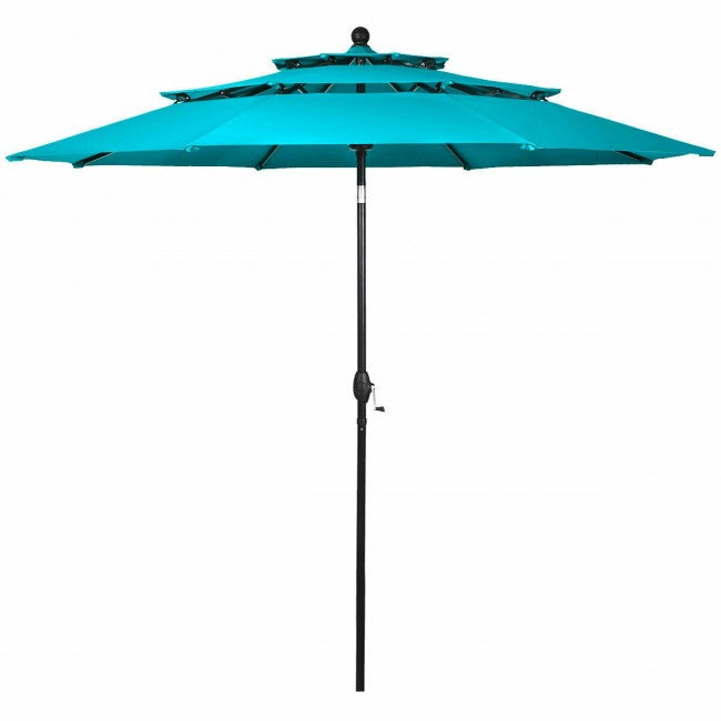 10ft Outdoor Patio 3 Tier Vented Offset Umbrella with 1.5" Aluminum Pole and 8 Sturdy Ribs