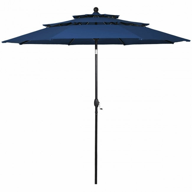 10ft Outdoor Patio 3 Tier Vented Offset Umbrella with 1.5" Aluminum Pole and 8 Sturdy Ribs