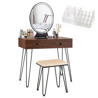 Vanity Table Set Makeup Dressing Desk with Touch Screen Adjustable Brightness Mirror and Cushioned Stool