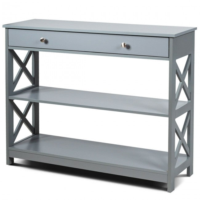 3-Tier Side Console Table Entryway Table Narrow Accent Table with Drawer and Storage Shelves