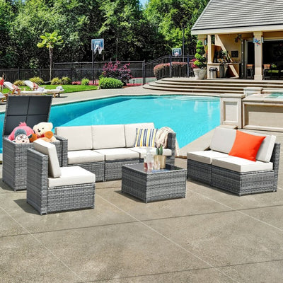 8 Piece Outdoor Patio Rattan All-Weather Conversation Sectional Sofa Furniture Set with Cushion