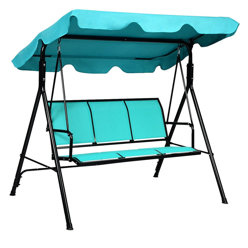 3 Person Steel Frame Patio Swing with Polyester Angle and Adjustable Canopy