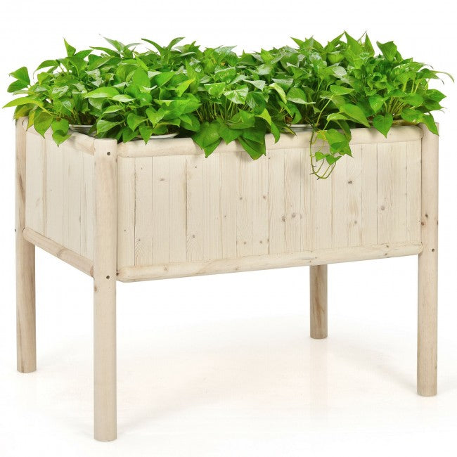 42" x 30" x 32" Raised Garden Bed Elevated Wooden Planter Box Stand with Bed Liner, 330lbs Capacity