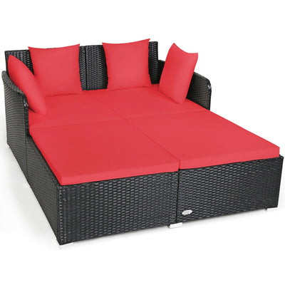 Outdoor Patio Rattan Daybed Thick Pillows Cushioned Sofa Furniture