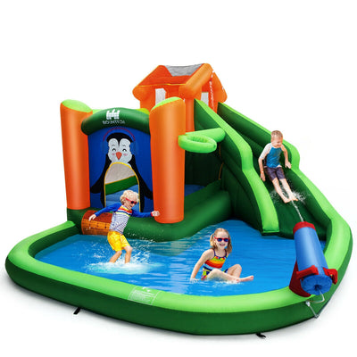 Inflatable Water Park Bouncer with Climbing Wall Splash Pool Water Cannon