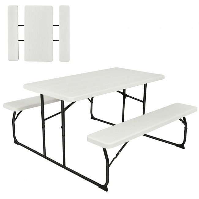 Outdoor Camping Picnic Table Bench Set Dining Set with Metal Base