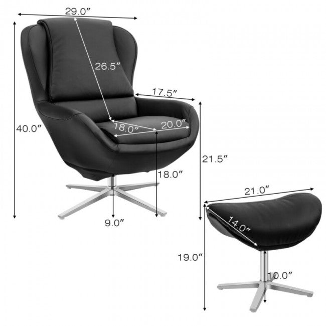 360° Swivel Leather Rocking Chair with Ottoman and Padded Cushions