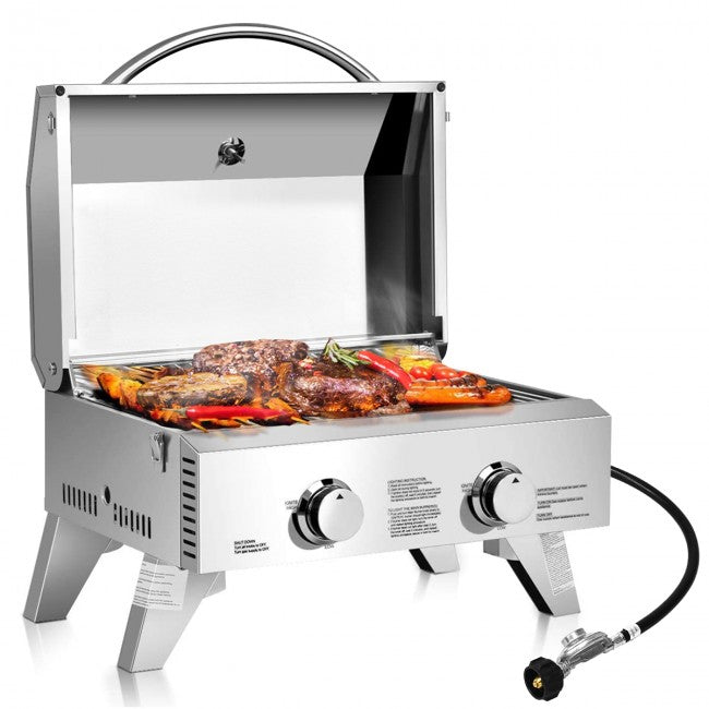 20000 BTU Outdoor Portable Gas Grill, Patio Propane BBQ Grid with 2 Burner
