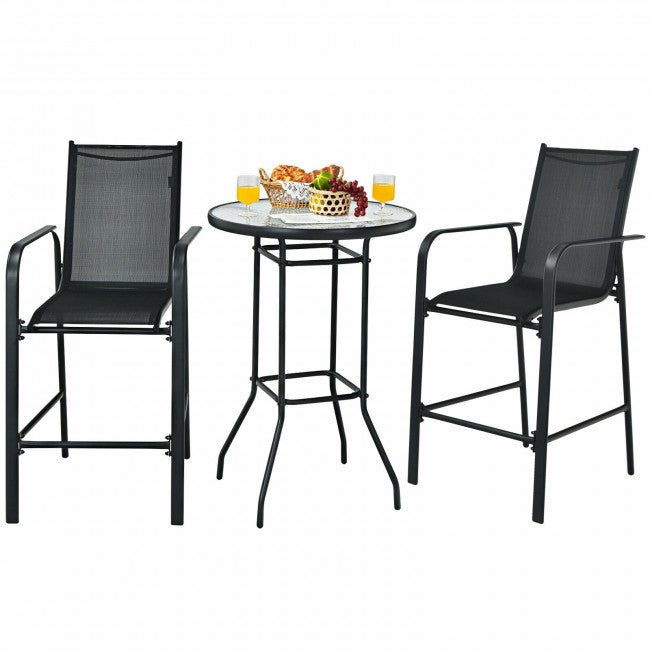 3 Pieces Outdoor Patio Bar Height Bistro Set with Stools and Table
