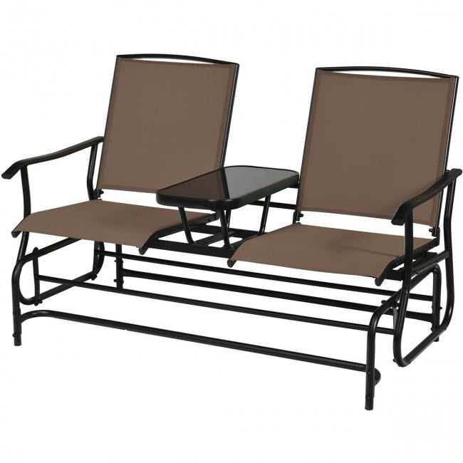 2-Person Patio Rocking Chair Outdoor Glider Bench Swing Loveseat with Coffee Table