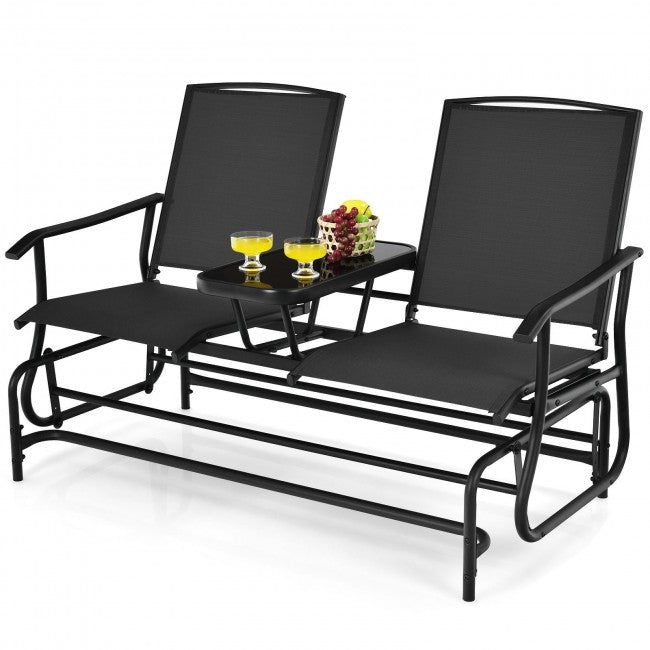 2-Person Patio Rocking Chair Outdoor Glider Bench Swing Loveseat with Coffee Table