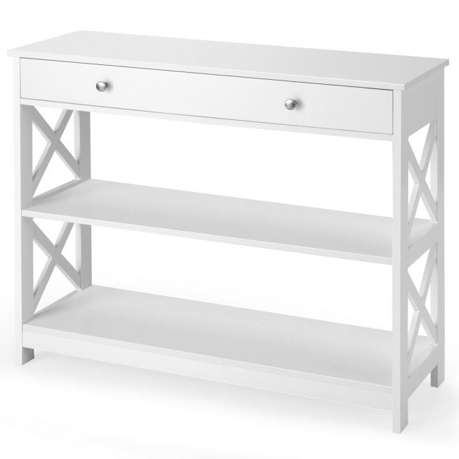 3-Tier Side Console Table Entryway Table Narrow Accent Table with Drawer and Storage Shelves