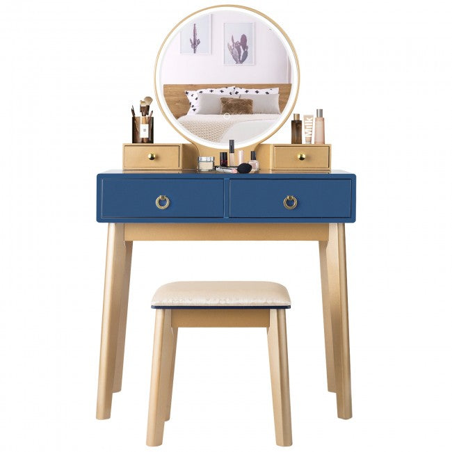 Vanity Table Set Makeup Desk with Adjustable Lighted Mirror and 4 Drawers