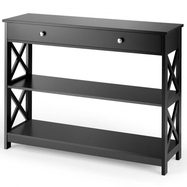 3-Tier Side Console Table Entryway Table Narrow Accent Table with Drawer and Storage Shelves