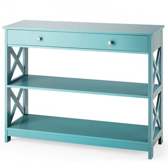 3-Tier Side Console Table Entryway Table Narrow Accent Table with Drawer and Storage Shelves