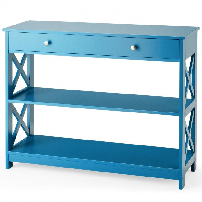 3-Tier Side Console Table Entryway Table Narrow Accent Table with Drawer and Storage Shelves