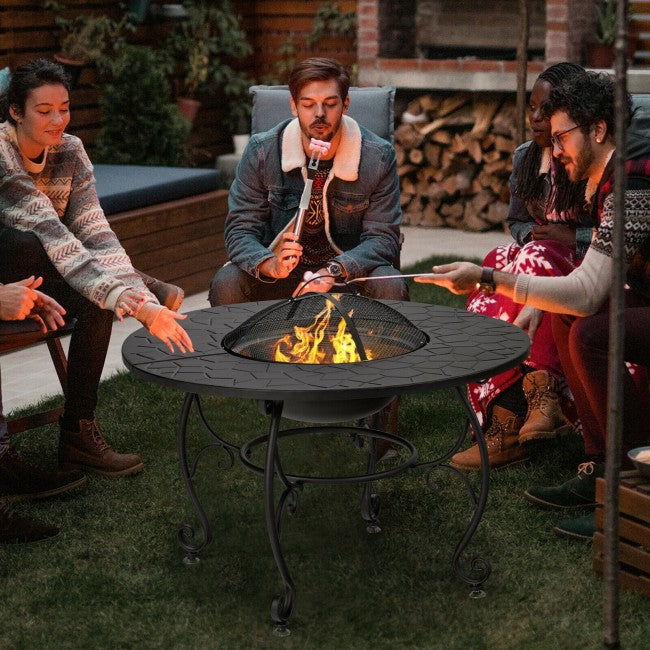 35.5" Multifunctional Outdoor Portable Fire Pit Patio Fireplace Dining Table with BBQ Grill and Log Grate