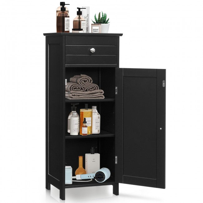 Floor Cabinet Free-Standing Wooden storage Organizer with Drawer and Shelf