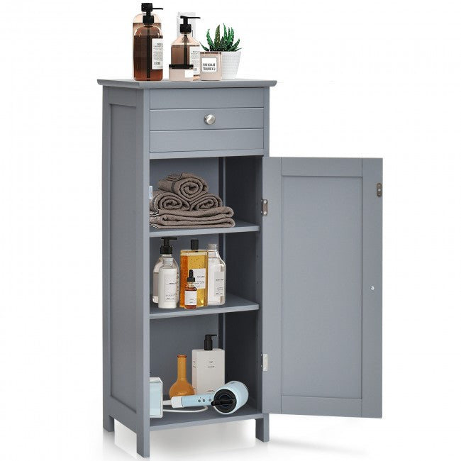 Floor Cabinet Free-Standing Wooden storage Organizer with Drawer and Shelf