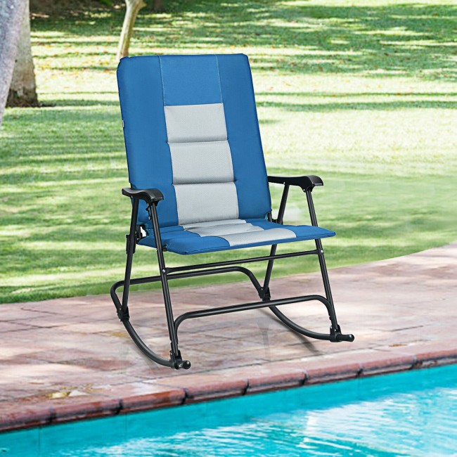Outdoor Portable Folding Rocking Chair with Armrest &amp; Padded Seat