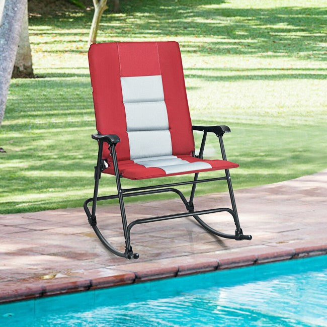 Outdoor Portable Folding Rocking Chair with Armrest &amp; Padded Seat