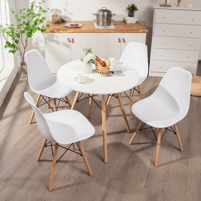 5 Pieces Modern Dining Table Set with Round Table and 4 White Chairs