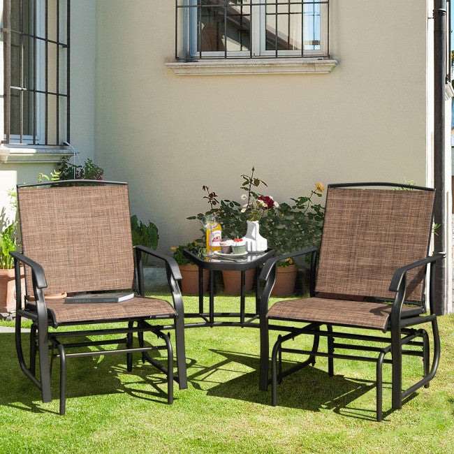 2 Person Outdoor Glider Chair Patio Bench Rocking Swing Loveseat with Coffee Table and Umbrella Hole