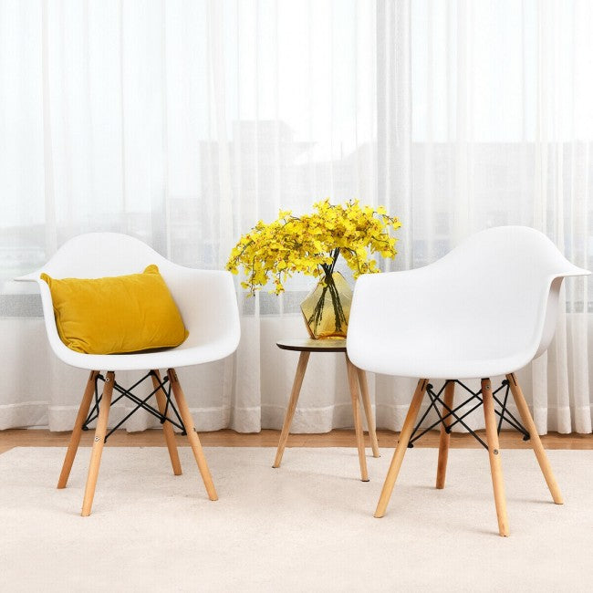Set of 2 Mid-Century Dining Chairs Arm Chairs with Wood Legs