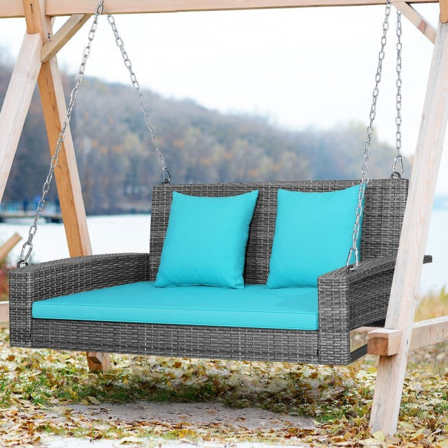 Wicker Swing Hanging Porch Swing With Cushions Porch Swing