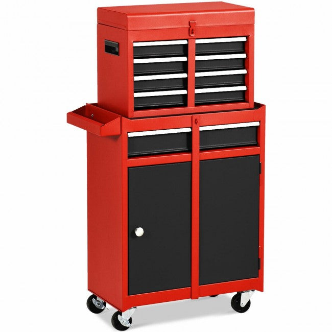 2-in-1 Big Rolling Tool Chest Organizer Detachable Storage Cabinet with 5 Sliding Drawers