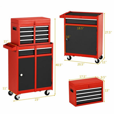 2-in-1 Big Rolling Tool Chest Organizer Detachable Storage Cabinet with 5 Sliding Drawers