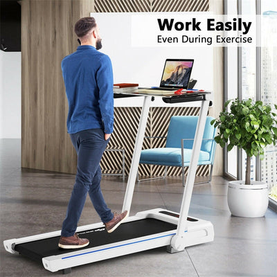 2.25HP 3-in-1 Folding Treadmill with LCD Display Large Desk Bluetooth Speakers
