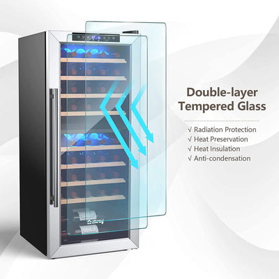 20-Inch Built-In or Freestanding Wine and Beverage Cooler, 43-Bottle Dual Zone Wine Refrigerator with 8 Wooden Shelves