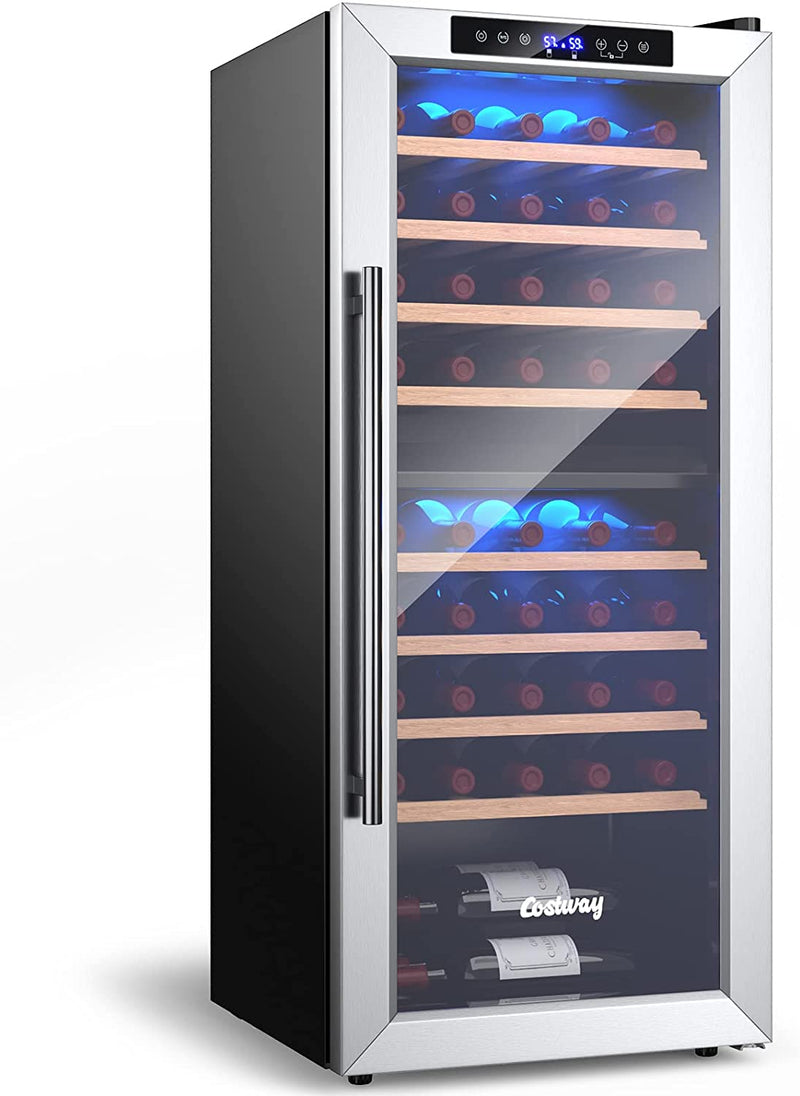 20-Inch Built-In or Freestanding Wine and Beverage Cooler, 43-Bottle Dual Zone Wine Refrigerator with 8 Wooden Shelves