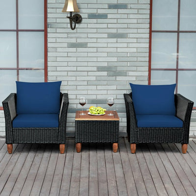 3 Pieces Outdoor Wicker Furniture Set Patio Conversation Sofa Set with Cushion and Table