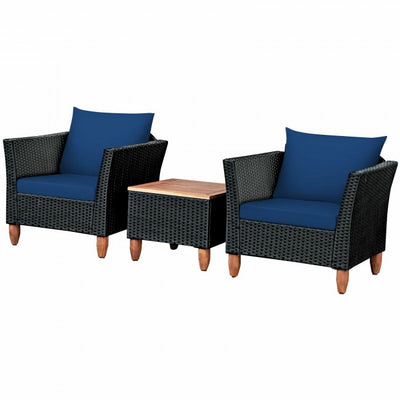 3 Pieces Outdoor Wicker Furniture Set Patio Conversation Sofa Set with Cushion and Table