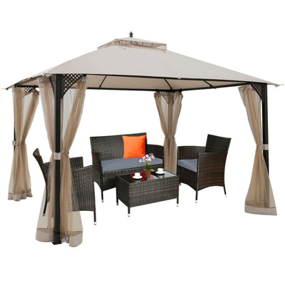 12 x 10 Feet Outdoor Gazebo Patio Canopy Shelter with Double Vented Roof and Large Shade Area